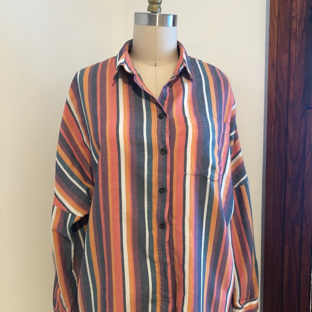 Urban Outfitters Pink Striped Oversize Button Down Shirt Size S